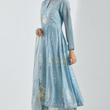 Printed Sky Blue Floral Kurti Set