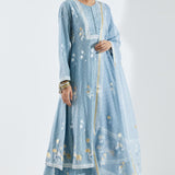 Printed Light Blue Cotton Silk Floral Anarkali Set