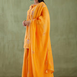 Orange Kurta Sharara Set With Gold Lace Work Bottom