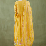 Mustard Yellow Cotton Silk Anarkali Suit Set With Floral Design