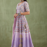 Floral Printed Soft Lilac Chanderi Lehenga Set