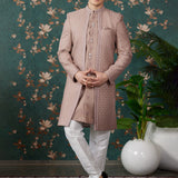 Light Brown Art Silk Three Piece Sherwani Set