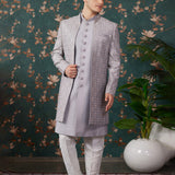 Soft Lilac Art Silk Three Piece Sherwani Set