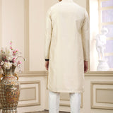 Cream Art Banarasi Silk Kurta Pajama