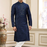 Denim Blue Art Banarasi Silk Kurta