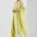 Lime Green Kurti Set With Silver Floral Design