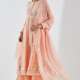 Printed Light Peach Floral Cotton Silk Anarkali Set