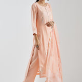 Printed Light Pink Kurti Set With Silver Floral Design