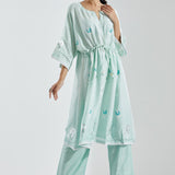 Light Blue A-Line Kurta With Floral Print
