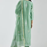 Light Mint Green Kurti Set With Silver Floral Design