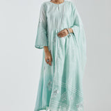 Light Sky Blue Kurti Set With Silver Floral Design