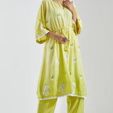 Light Green A-Line Kurta With Floral Print
