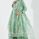 Printed Light Green Cotton Silk Floral Anarkali Set