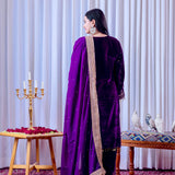 Royal Purple Velvet Embroidered Kurti Set