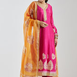 Beautiful Pink Anarkali Set With Gold Print