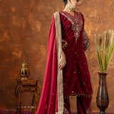 Deep Maroon Velvet Embroidered Kurti Set