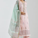 Light Pink Cotton Silk Ethnic Suit Set With Subtle Floral Design