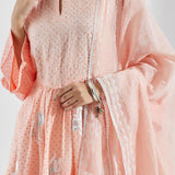 Ethnic Peach Colour Kurta With Silver Floral Patterns