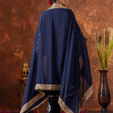 Deep Navy Blue Velvet Embroidered Kurti Set