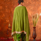 Olive Green Velvet Embroidered Kurti Set