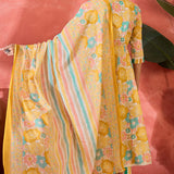 Mustard Yellow Cotton Floral Printed Kurta Set