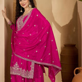 Royal Pink Chinon Silk Embroidered Kurta Set