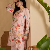 Pastel Pink Floral Cotton Printed Kurta Set