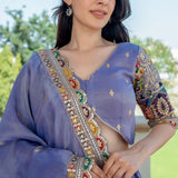 Bluish Lilac Tissue Embroidered Lehenga Set