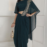 Dark Green Georgette Drape Dhoti Set