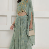 Green Georgette Cape Inner And Dhoti Set