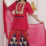 Pink Muslin Sharara Suit Set
