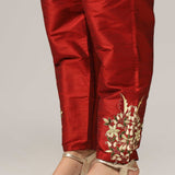 Cream Raw Silk Kurti With Pants And Netted Dupatta