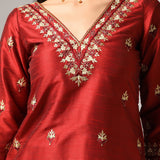 Maroon Raw Silk Kurti With Sharara And Net Dupatta