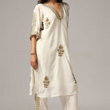 Cream French Crepe Kurti With Pants