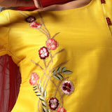 Yellow Raw Silk Kurti With Pants And Dupatta