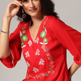 Red Rayon Kurti Palazzo Set