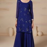 Blue Georgette Embroidered Sharara Kurti Set