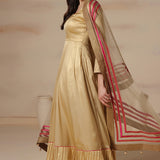Golden Embroidered Georgette Anarkali Set