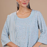 Powder Blue Georgette Embroidered Sharara Set