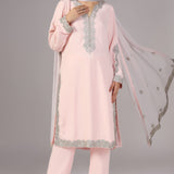 Pastel Pink Georgette Embroidered Kurti Set
