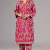 Bright Fuchsia Pink Dupion Silk Embroidered Kurti Set