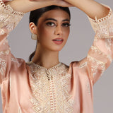 <img> Peach Pink Organza Thread Embroidered Kurti Set