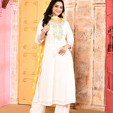 Ivory Neck Embroidered Kurta And Gharara With Red Dupatta