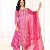 Magenta Hand Embroidery With Block Printed A-Line Kurta And Palazzo