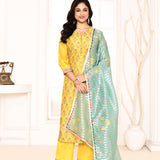 Yellow Straight Kurta And Palazzo With Dupatta Set