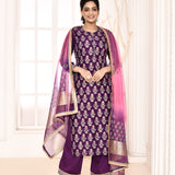 Purple Straight Kurta And Palazzo With Dupatta Set