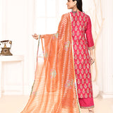 Rani Pink Straight Kurta And Palazzo With Dupatta Set