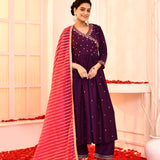 Purple Hand Embroidered Kurta And Palazzo Set