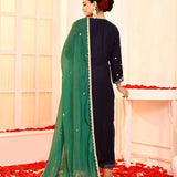 Dark Blue Hand Embroidered Straight Kurta And Palazzo Set