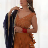 Orange Lehenga Set With Georgette Blouse And Chiffon Dupatta